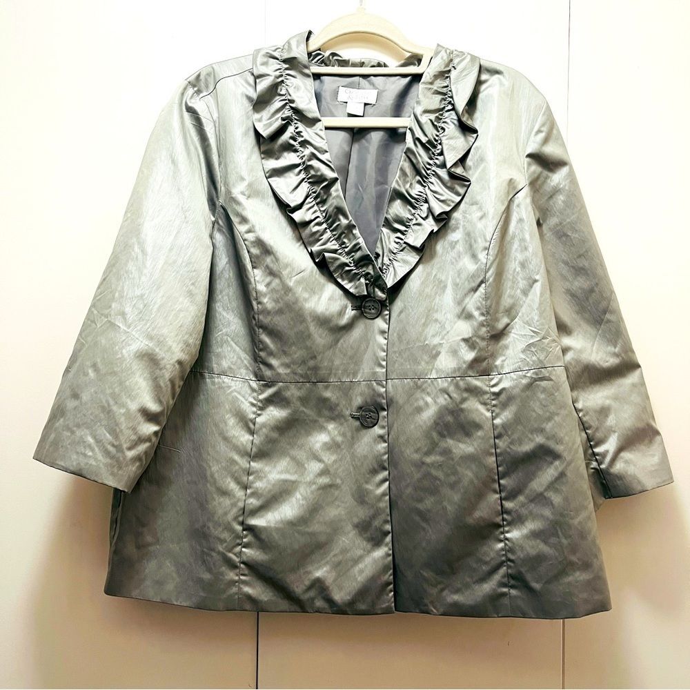 Christopher Banks, extra large metallic silver cropped evening jacket